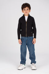 بلوفر صوف أساسي مبطن بسحاب كامل للأولاد بتصميم SlimFit وتصميم فريد