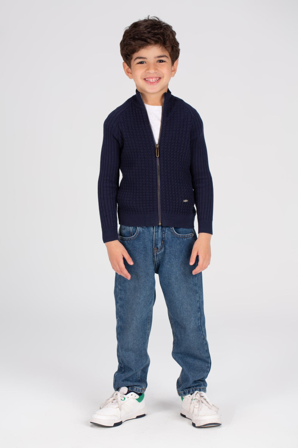 بلوفر صوف أساسي مبطن بسحاب كامل للأولاد بتصميم SlimFit وتصميم فريد