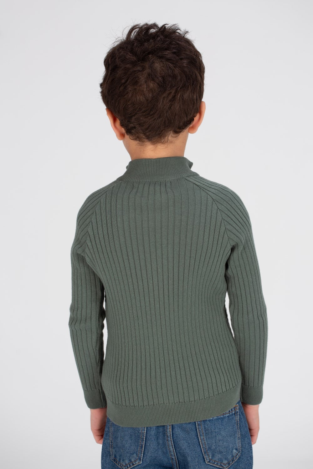 بلوفر صوف أساسي مبطن بسحاب كامل للأولاد بتصميم SlimFit وتصميم فريد