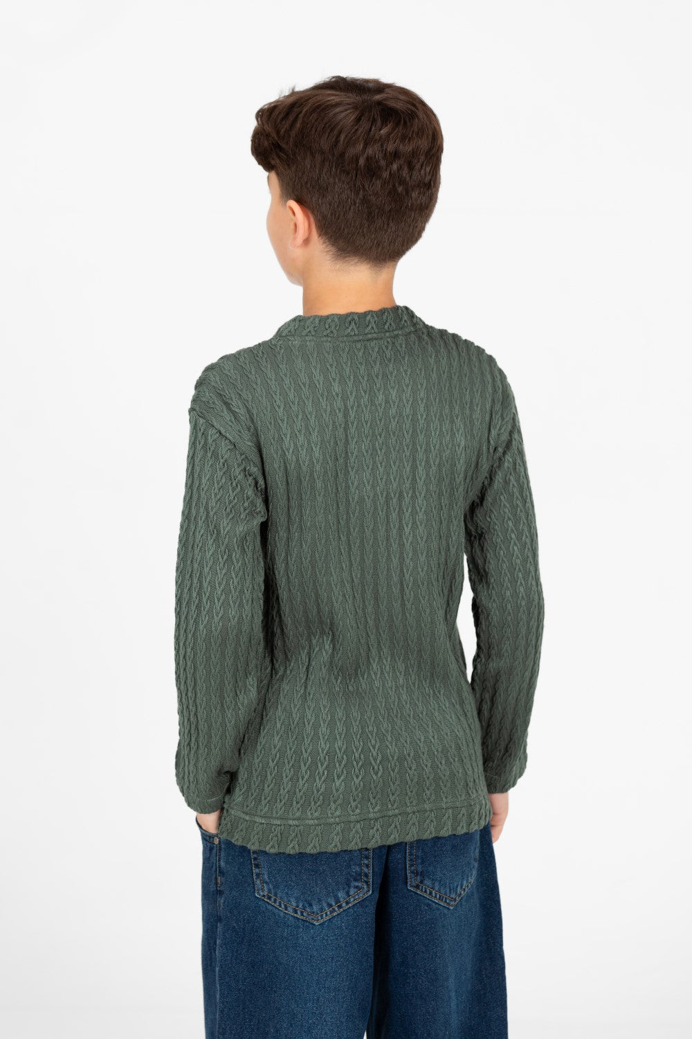 سترة صوفية سادة محبوكة بأكمام طويلة ورقبة دائرية للأولاد