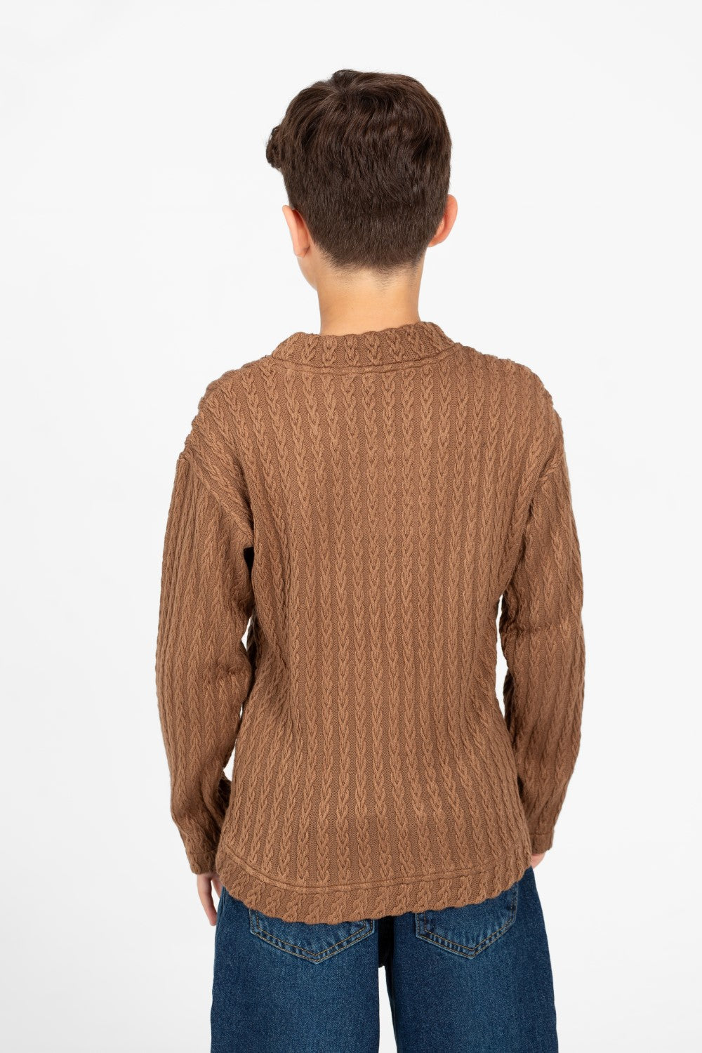 سترة صوفية سادة محبوكة بأكمام طويلة ورقبة دائرية للأولاد