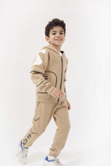 Boy's Padded Front & Back Printed Made Of Soft Melton Side Pockets Training Suit