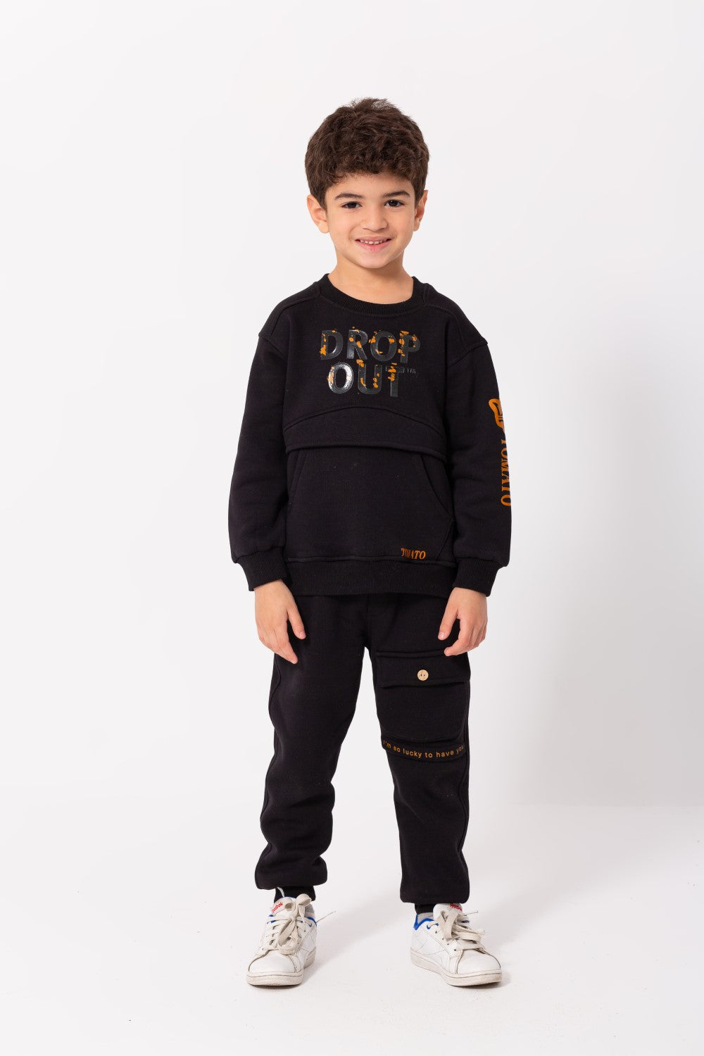 Boy's Padded Front & Sleeves Printed Made Of Comfort Melton Training Suit