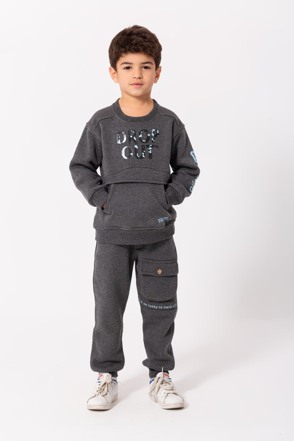 Boy's Padded Front & Sleeves Printed Made Of Comfort Melton Training Suit
