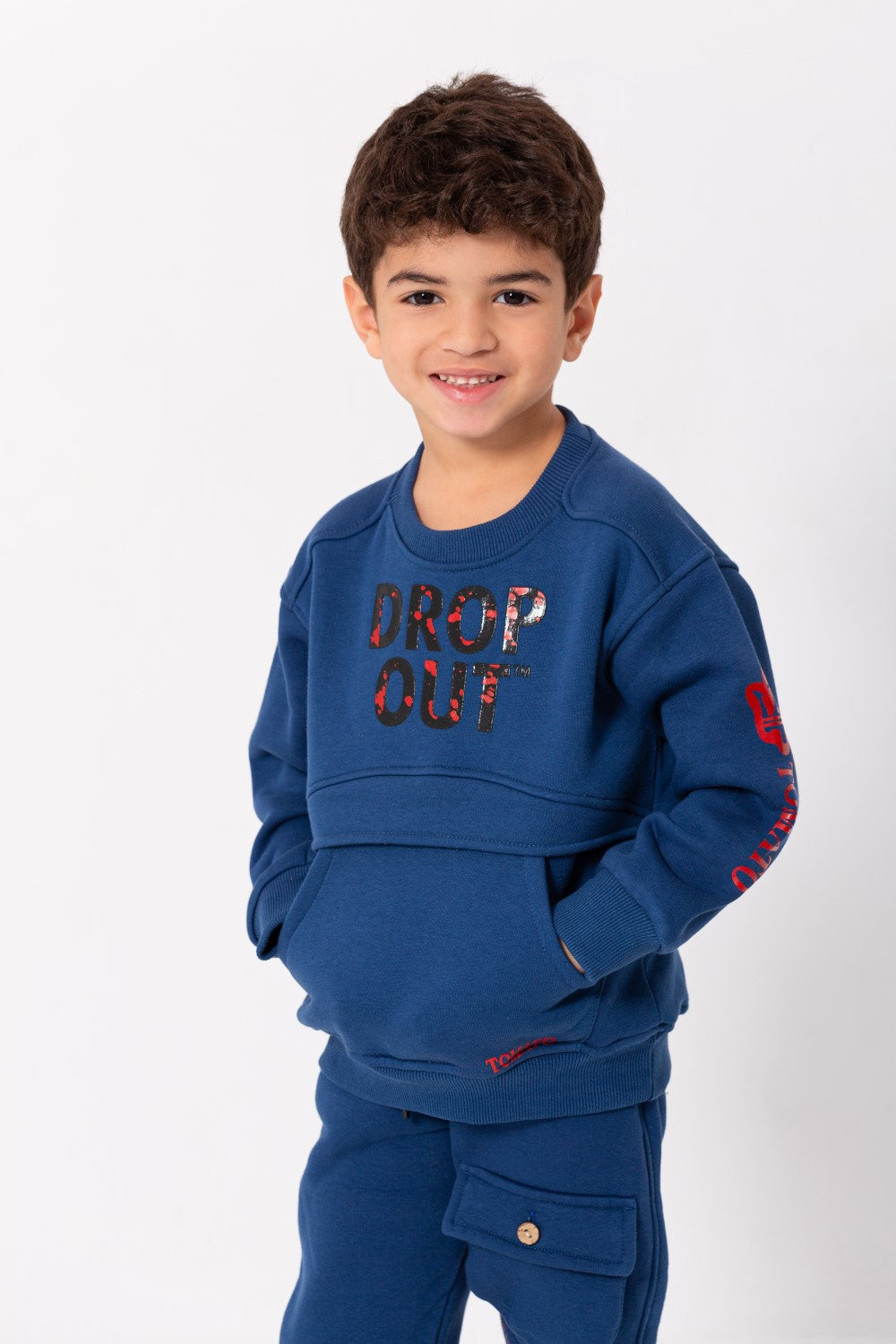 Boy's Padded Front & Sleeves Printed Made Of Comfort Melton Training Suit