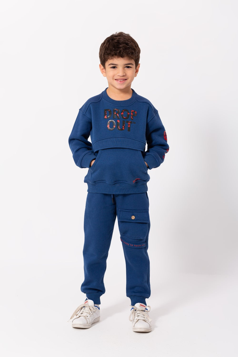 Boy's Padded Front & Sleeves Printed Made Of Comfort Melton Training Suit