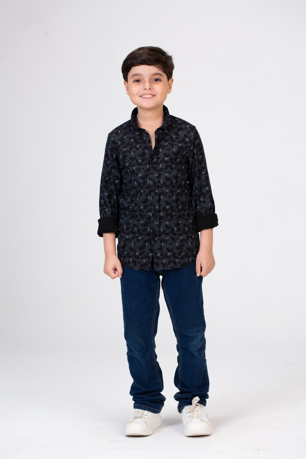 Boys Long-Sleeved jacar Poplin shirt With Full Print