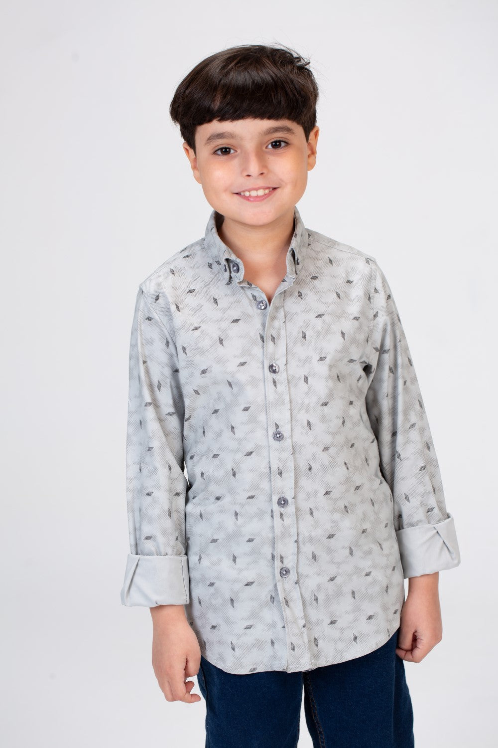Boys Long-Sleeved jacar Poplin shirt With Full Print