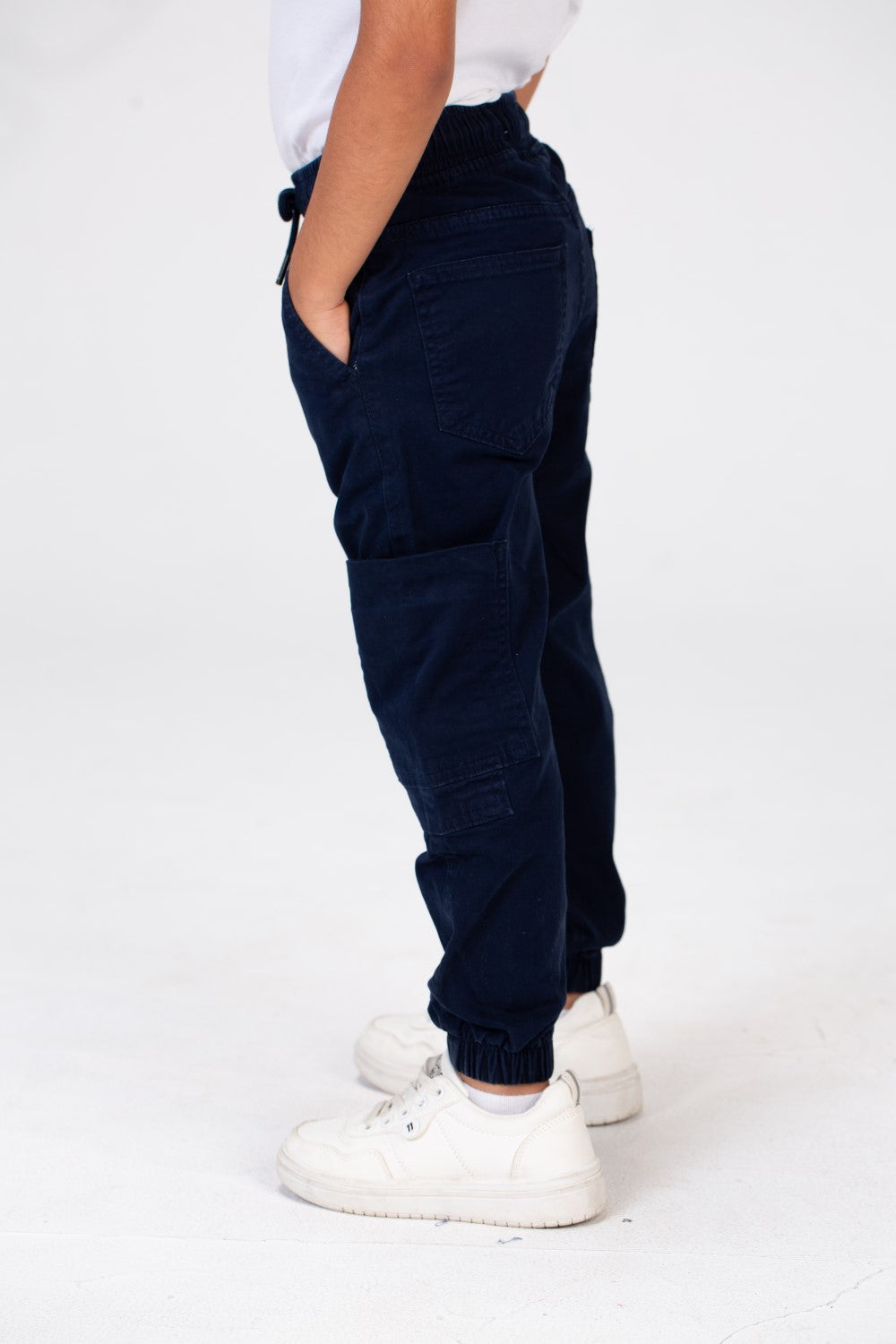 Boys Gabardine Pants With Elastic Waistband And A Distinctive Side Pocket
