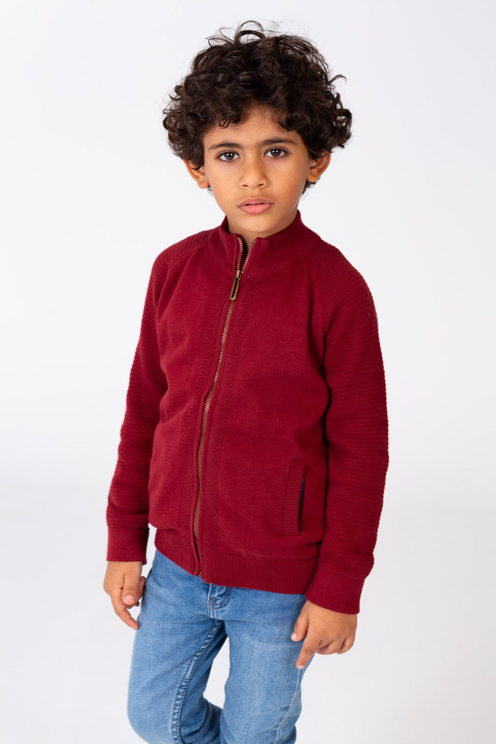 بلوفر للأولاد بسحاب أمامي وأكمام طويلة