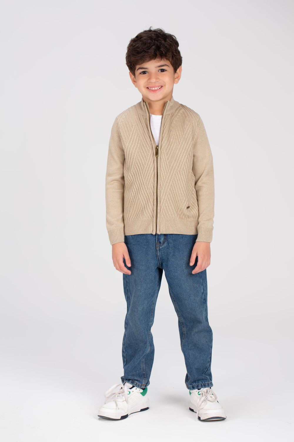 بلوفر صوف أساسي مبطن بسحاب كامل للأولاد بتصميم فريد