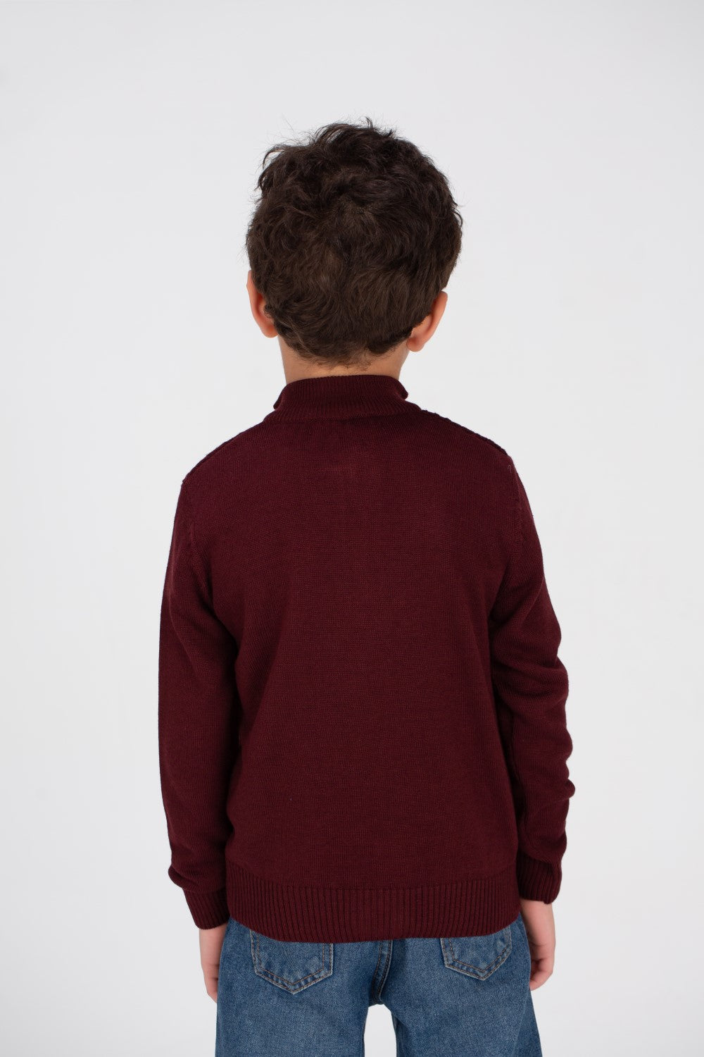 بلوفر صوف أساسي مبطن بسحاب كامل للأولاد بتصميم فريد