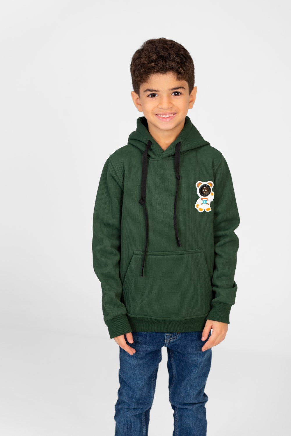 سويت شيرت بغطاء رأس للأولاد مع طباعة أمامية وجيب كنغر