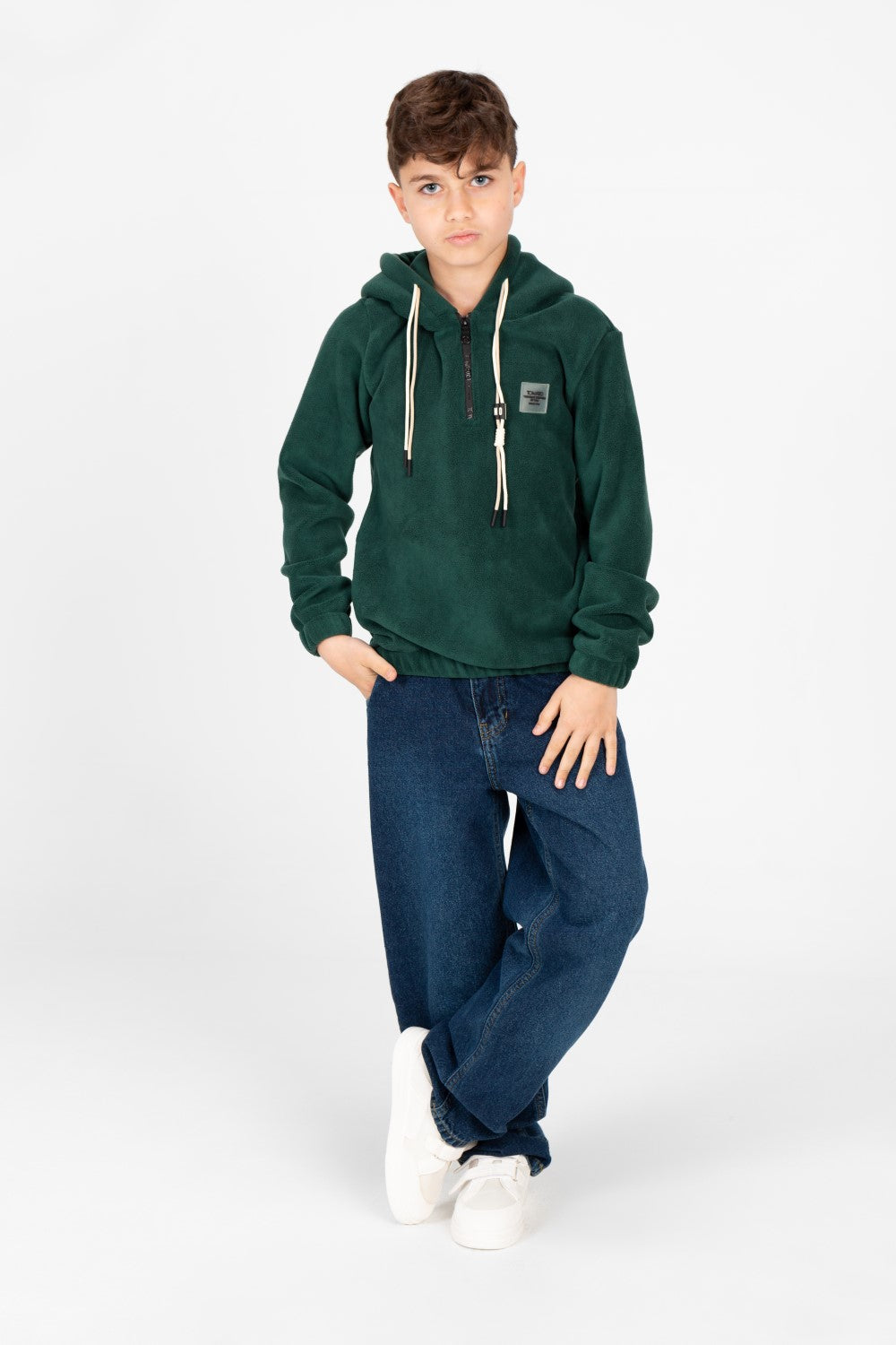 سويت شيرت طماطم بغطاء رأس وسحاب نصفي للأولاد