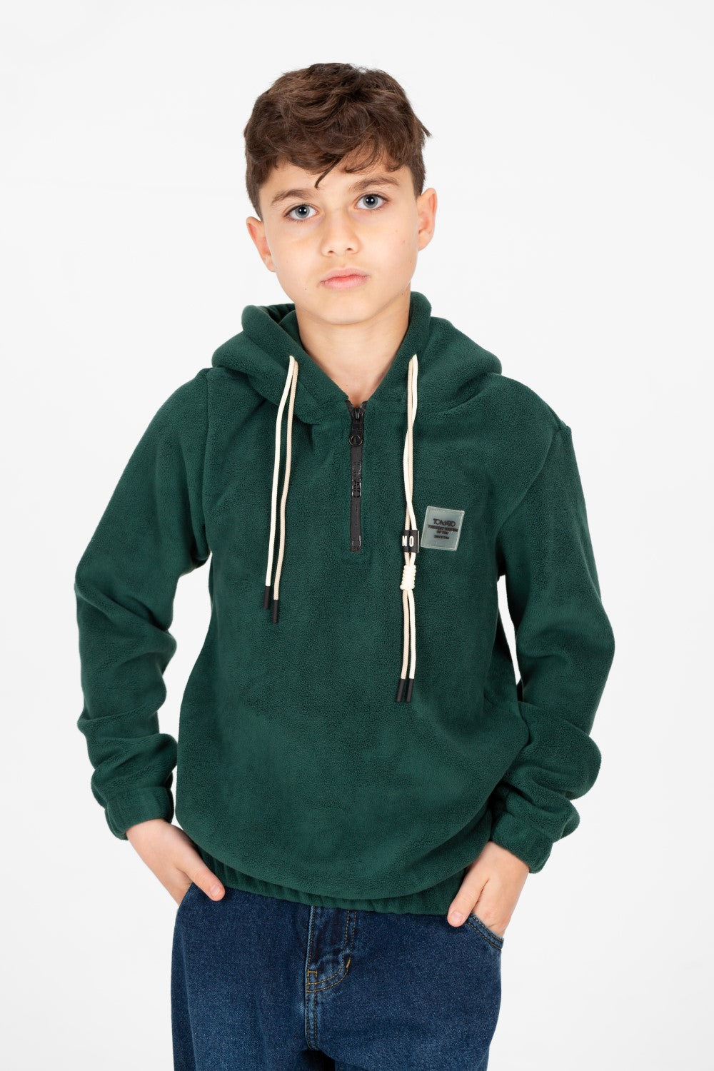 سويت شيرت طماطم بغطاء رأس وسحاب نصفي للأولاد