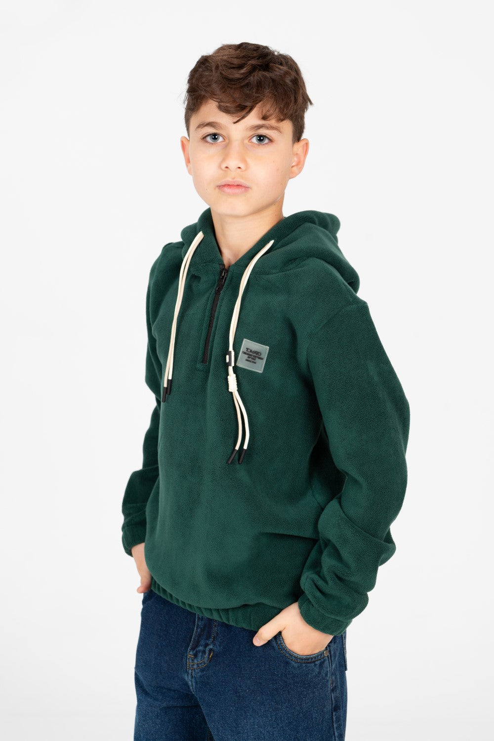 سويت شيرت طماطم بغطاء رأس وسحاب نصفي للأولاد