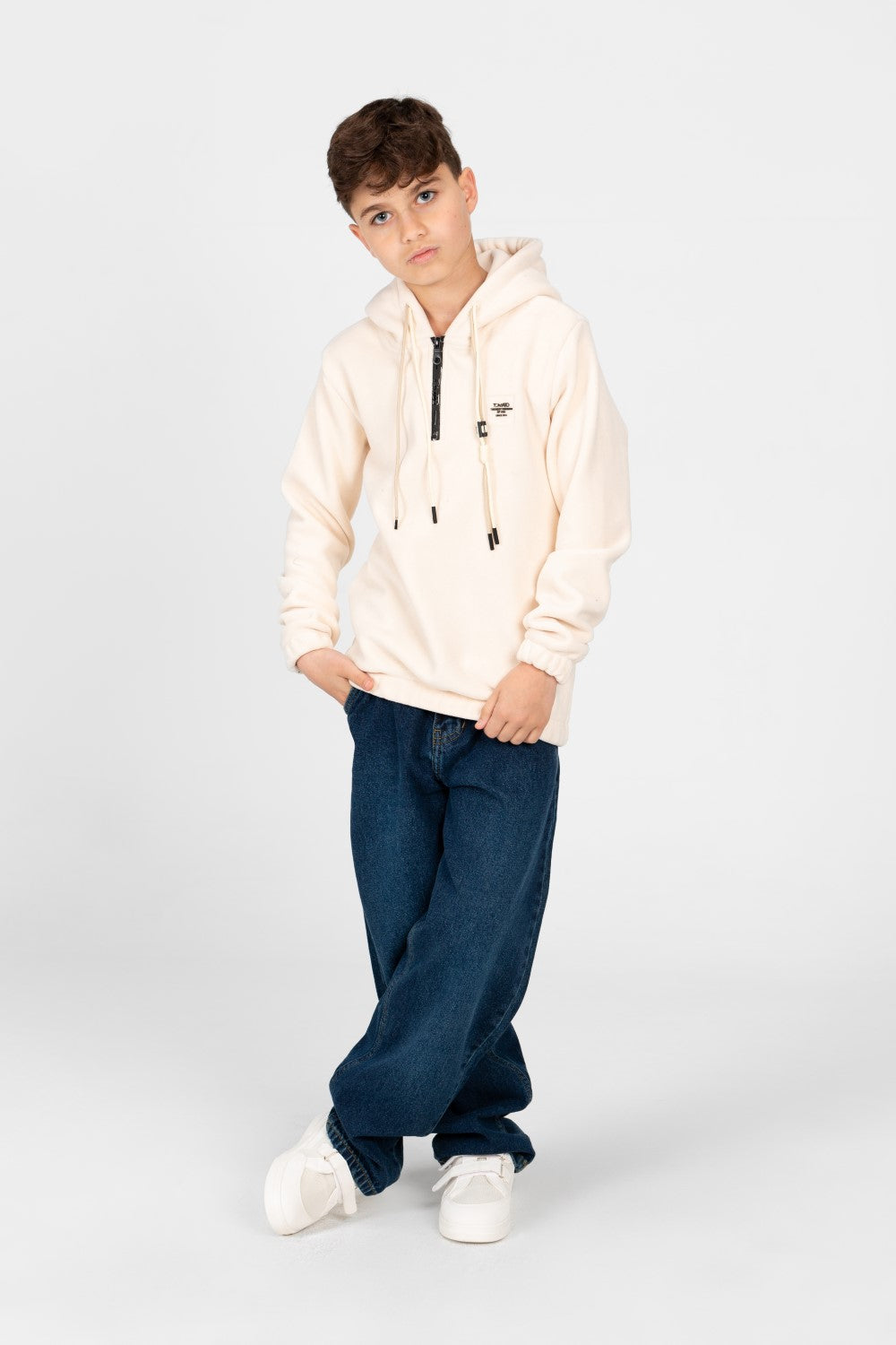 سويت شيرت طماطم بغطاء رأس وسحاب نصفي للأولاد