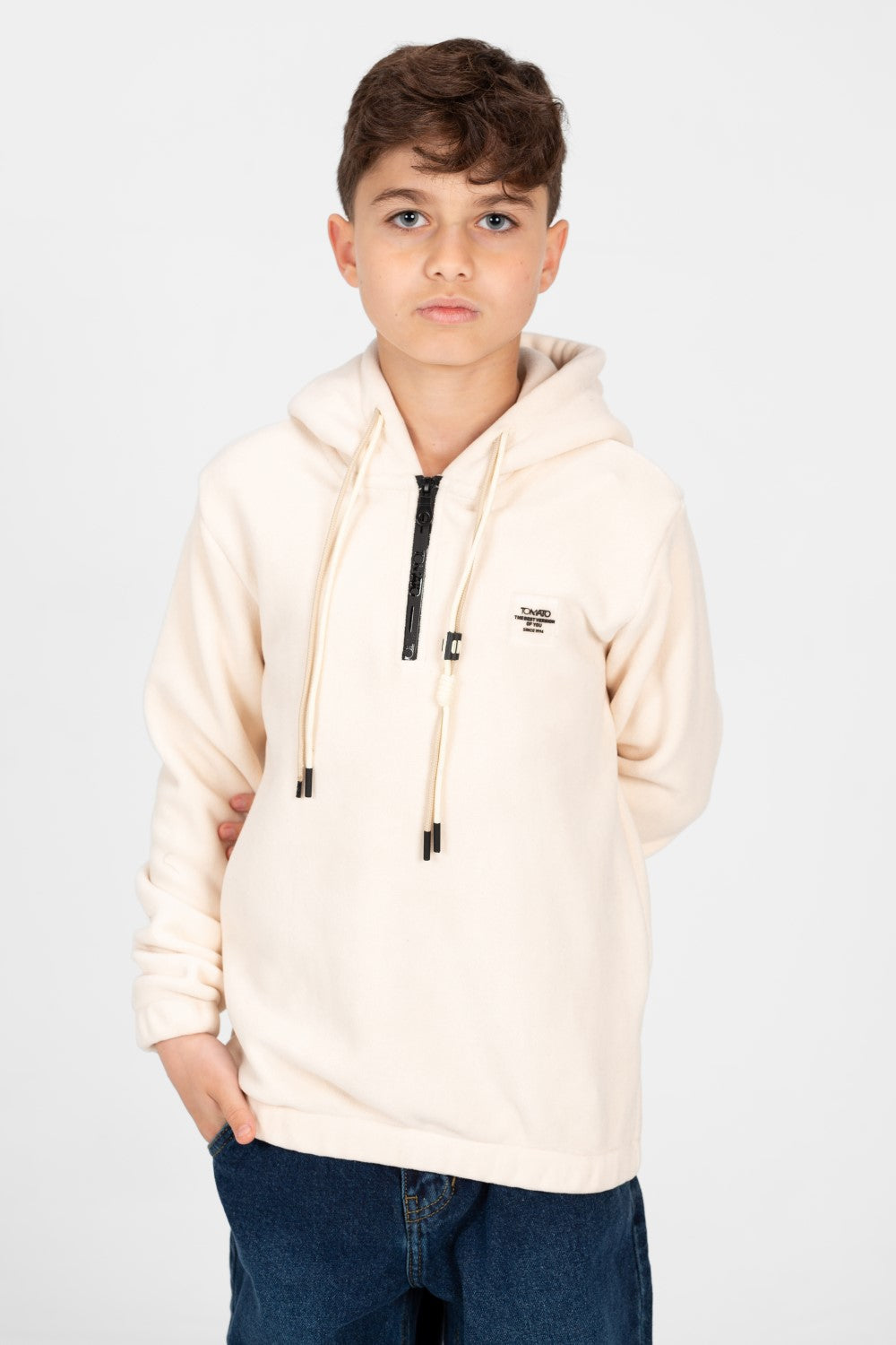 سويت شيرت طماطم بغطاء رأس وسحاب نصفي للأولاد