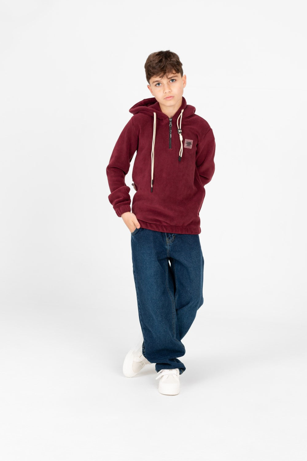 سويت شيرت طماطم بغطاء رأس وسحاب نصفي للأولاد