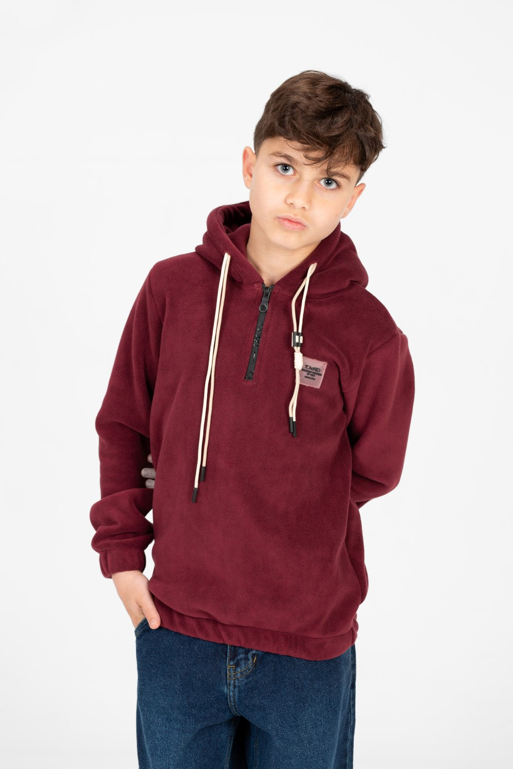 سويت شيرت طماطم بغطاء رأس وسحاب نصفي للأولاد