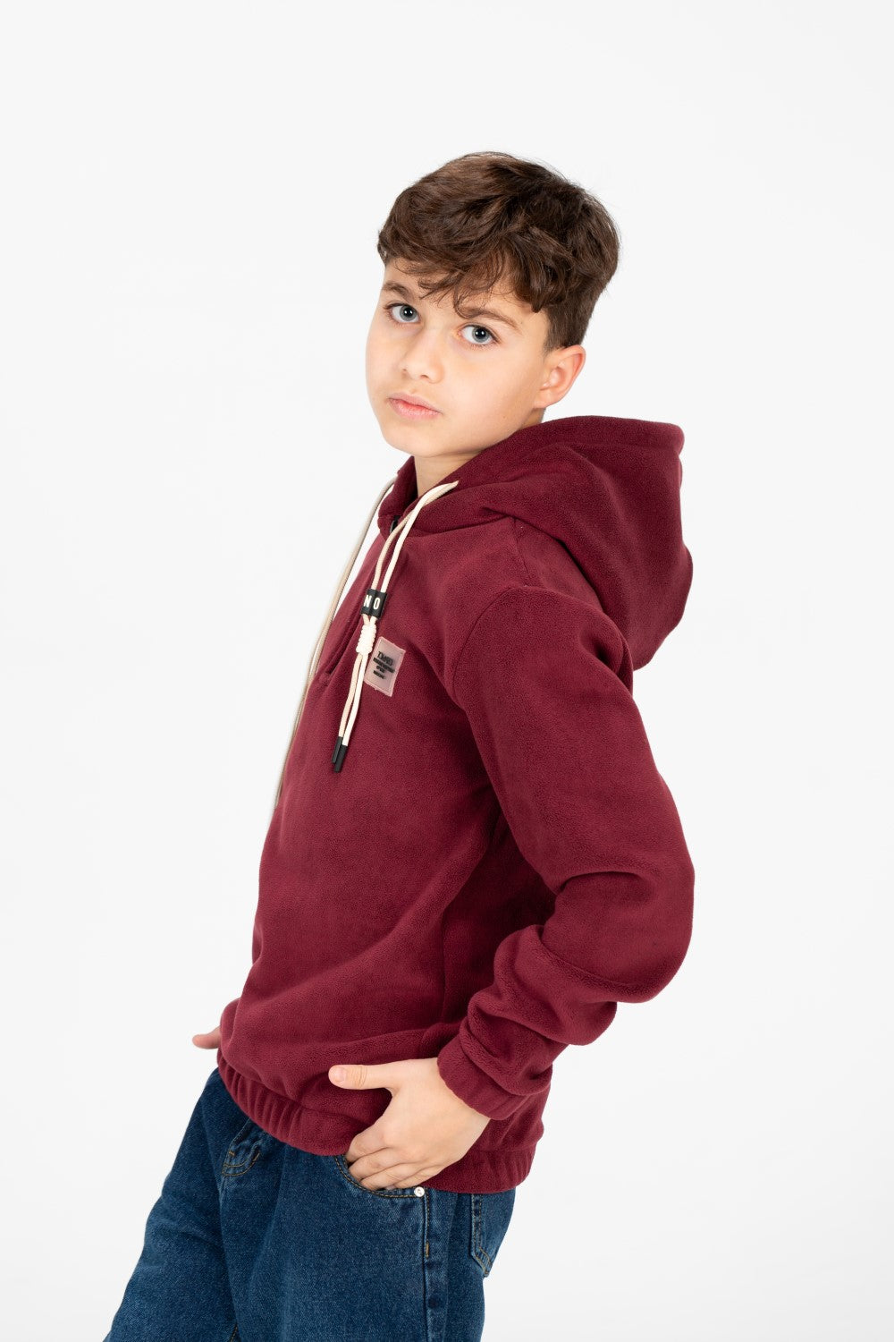 سويت شيرت طماطم بغطاء رأس وسحاب نصفي للأولاد