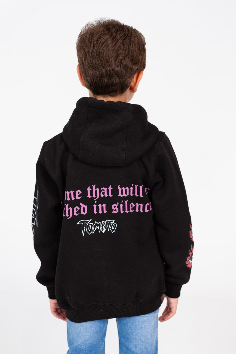 سويت شيرت مطبوع للأولاد بغطاء رأس وأكمام طويلة