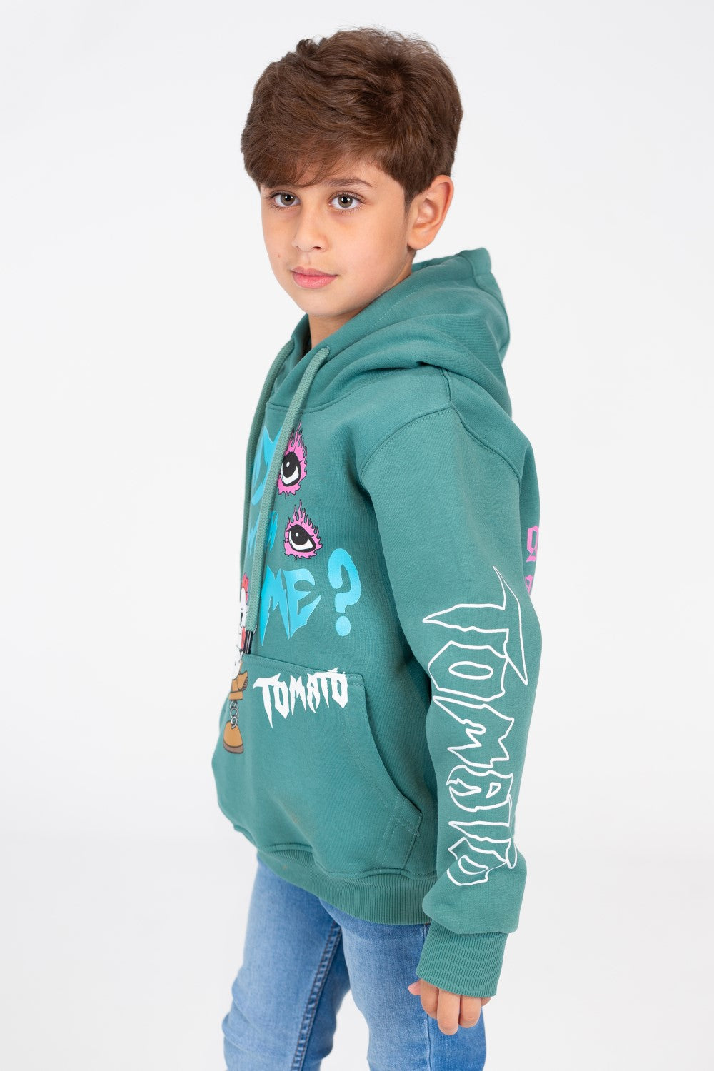 سويت شيرت مطبوع للأولاد بغطاء رأس وأكمام طويلة