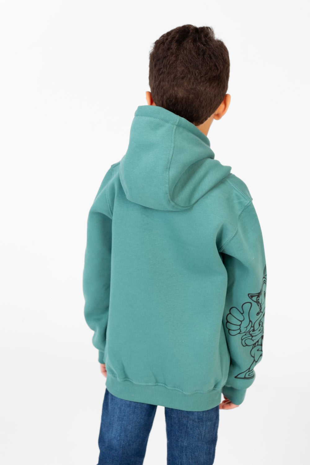 سويت شيرت مطبوع للأولاد بغطاء رأس وجيب كنغر