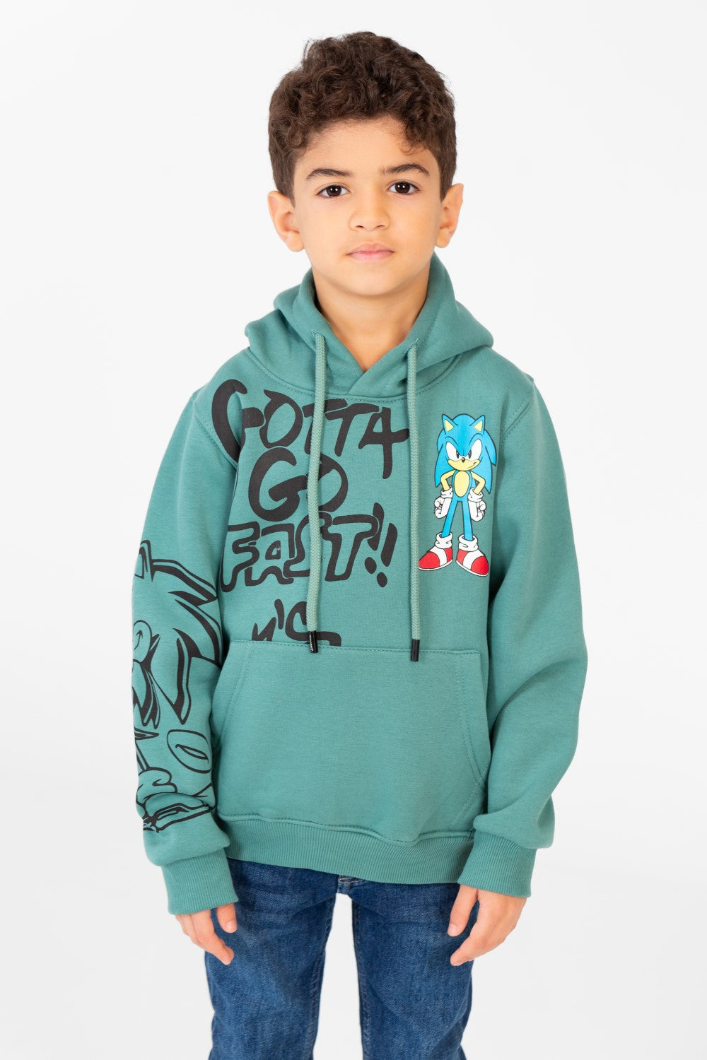 سويت شيرت مطبوع للأولاد بغطاء رأس وجيب كنغر