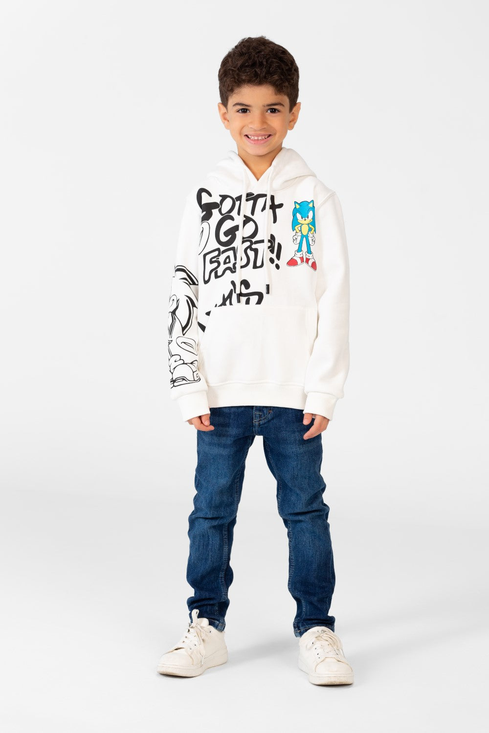 سويت شيرت مطبوع للأولاد بغطاء رأس وجيب كنغر