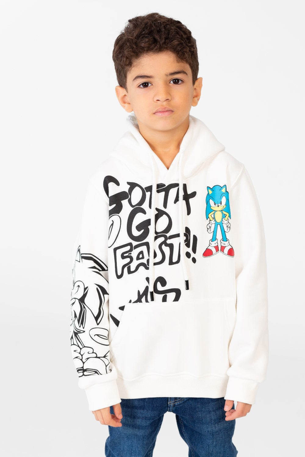 سويت شيرت مطبوع للأولاد بغطاء رأس وجيب كنغر