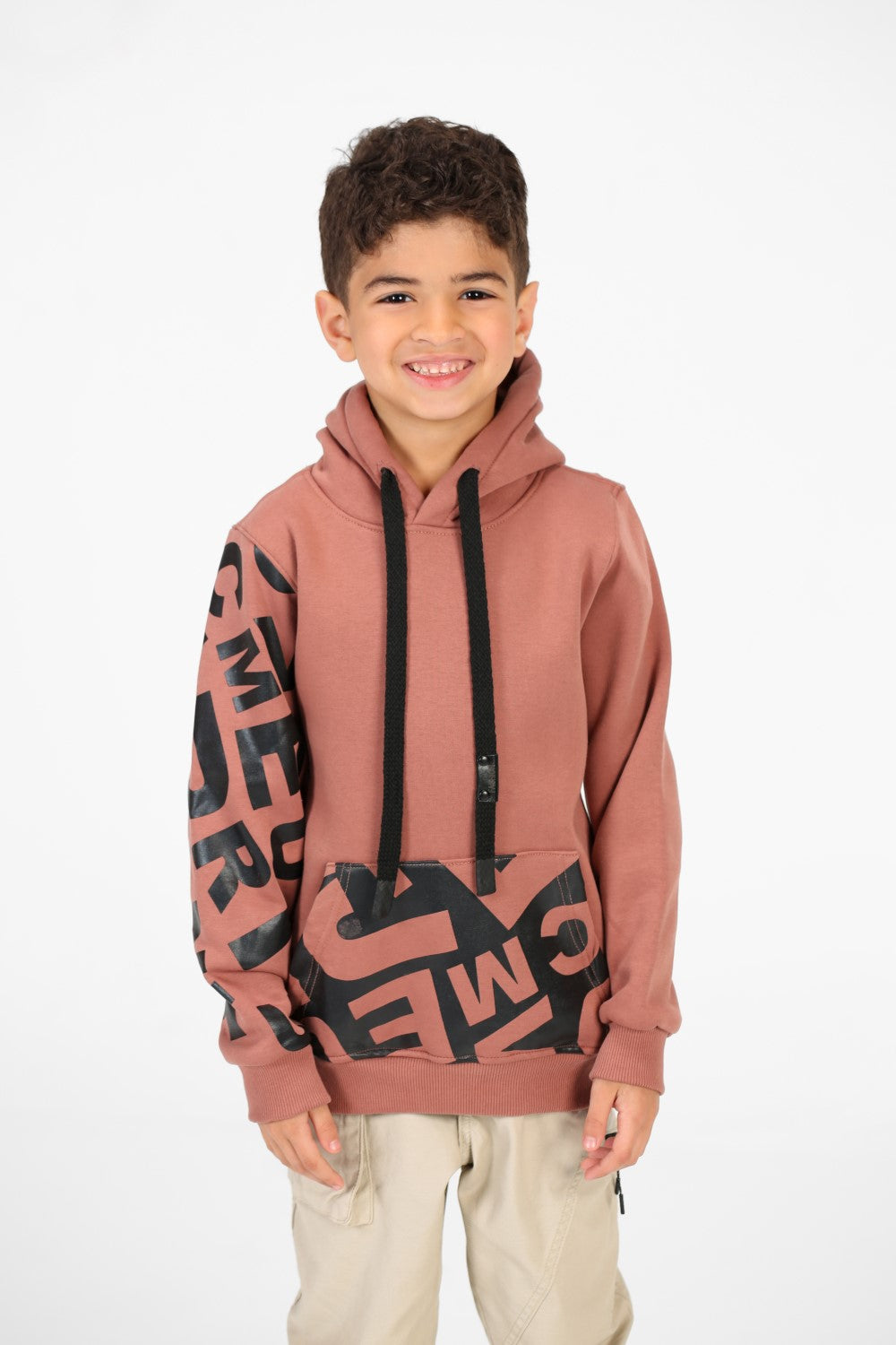 سويت شيرت بغطاء رأس مطبوع بأكمام وجيوب للأولاد