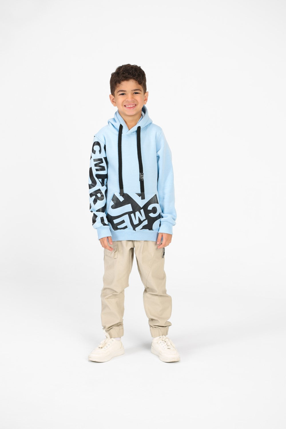 سويت شيرت بغطاء رأس مطبوع بأكمام وجيوب للأولاد