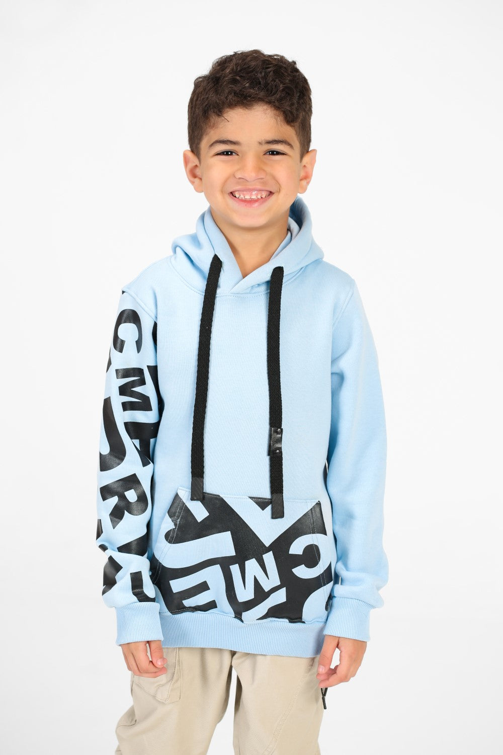 سويت شيرت بغطاء رأس مطبوع بأكمام وجيوب للأولاد