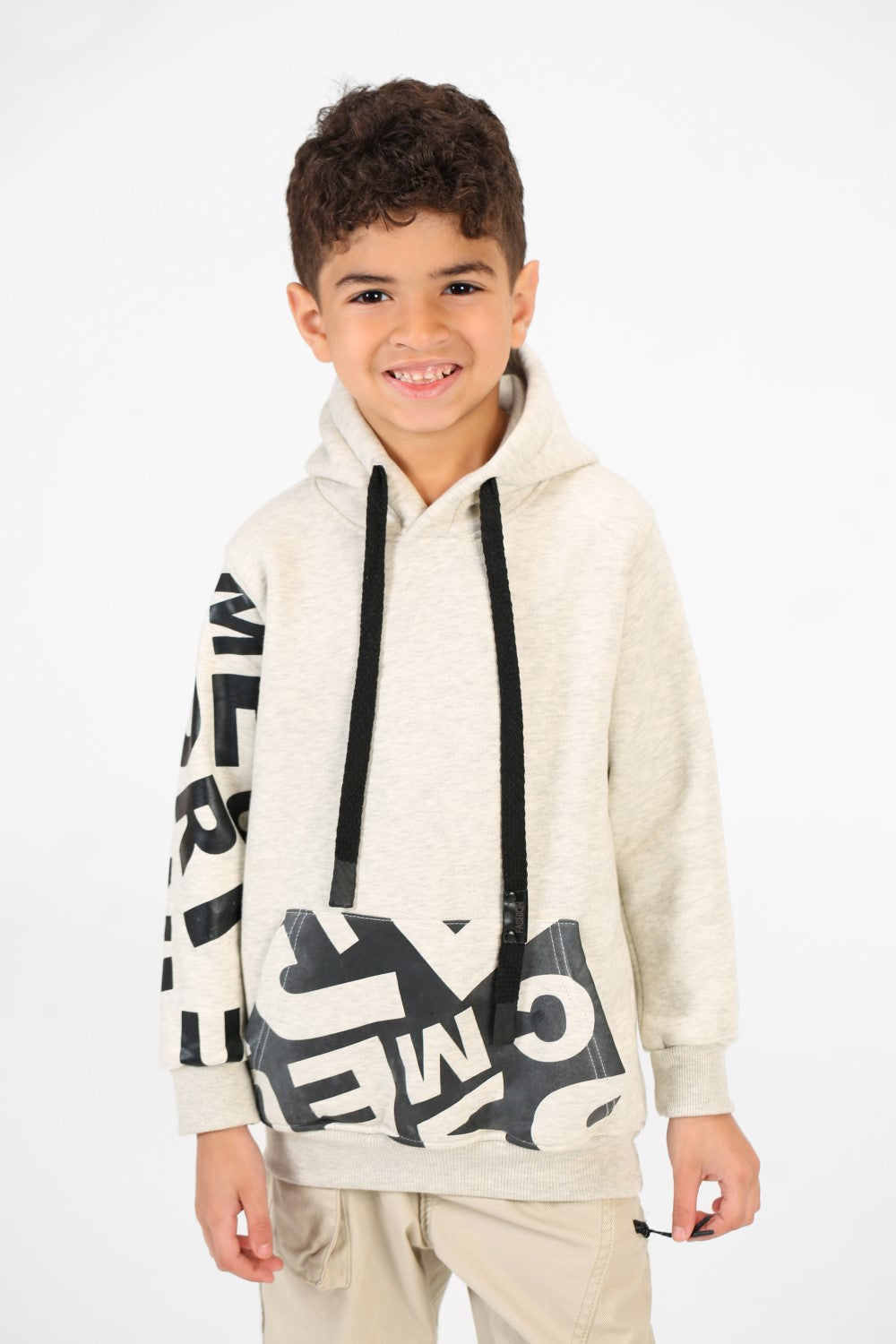 سويت شيرت بغطاء رأس مطبوع بأكمام وجيوب للأولاد