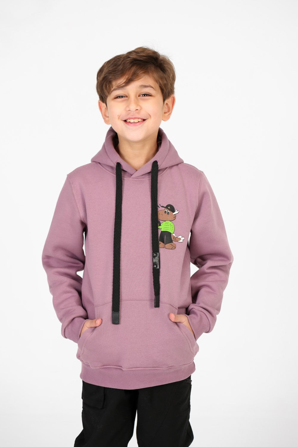 هودي مطبوع للأولاد بأكمام طويلة وجيب الكنغر