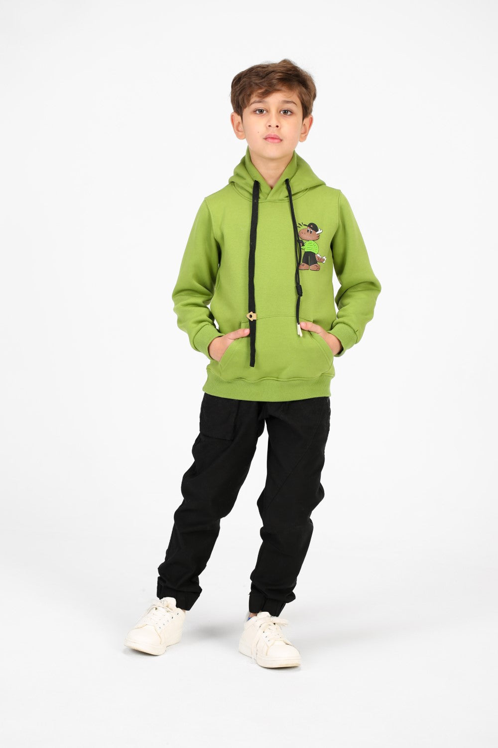 هودي مطبوع للأولاد بأكمام طويلة وجيب الكنغر