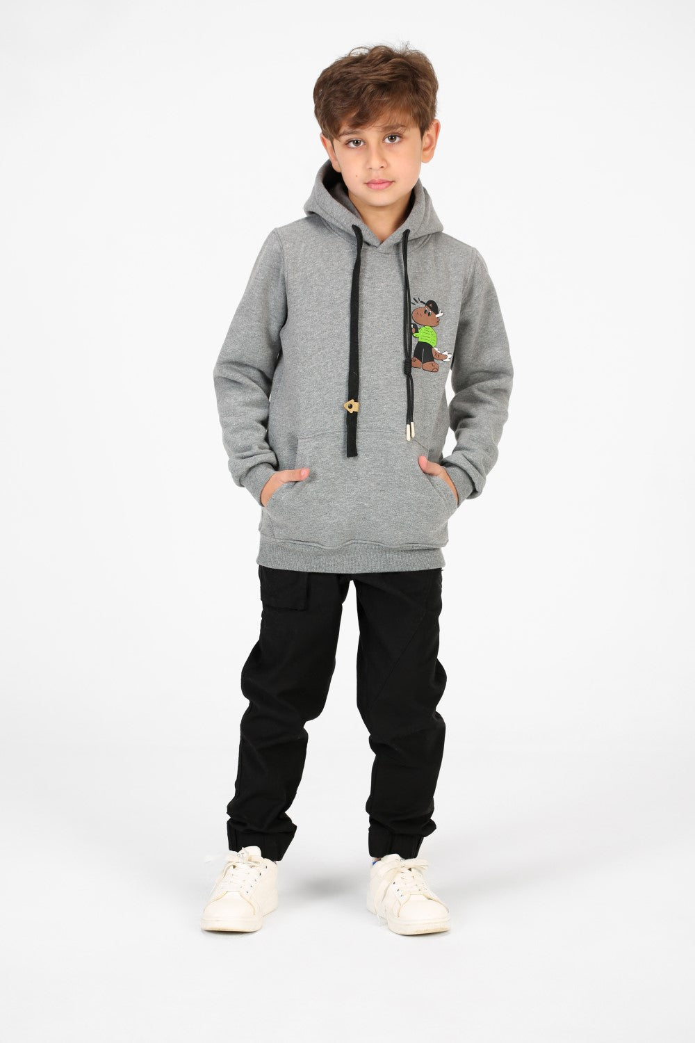 هودي مطبوع للأولاد بأكمام طويلة وجيب الكنغر