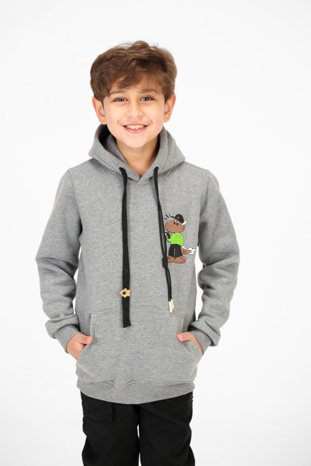 هودي مطبوع للأولاد بأكمام طويلة وجيب الكنغر