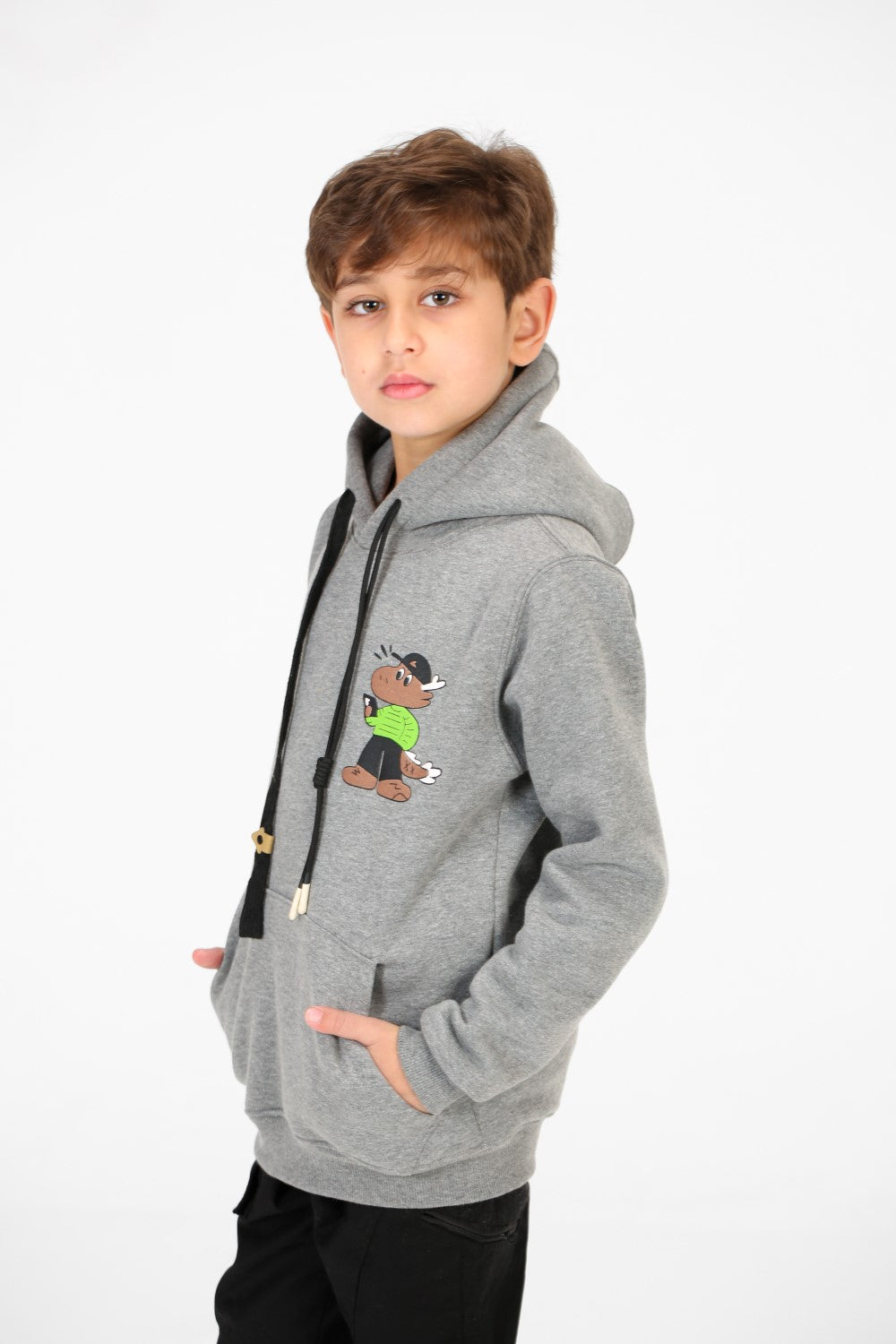 هودي مطبوع للأولاد بأكمام طويلة وجيب الكنغر