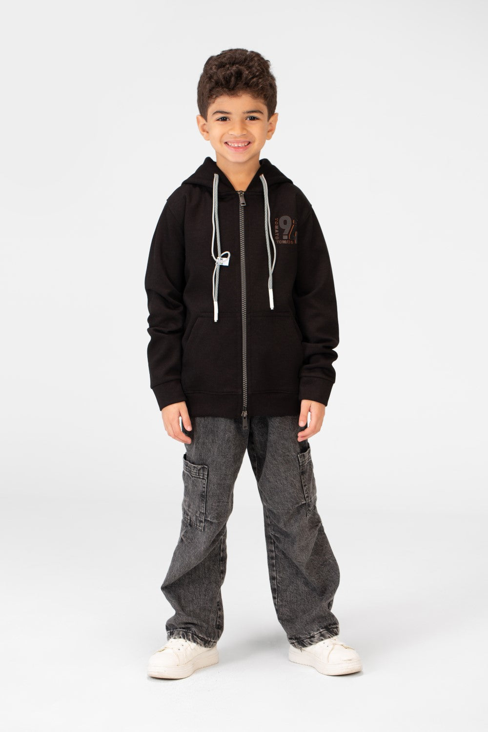 سويت شيرت أساسي للأولاد بغطاء رأس وسحّابات