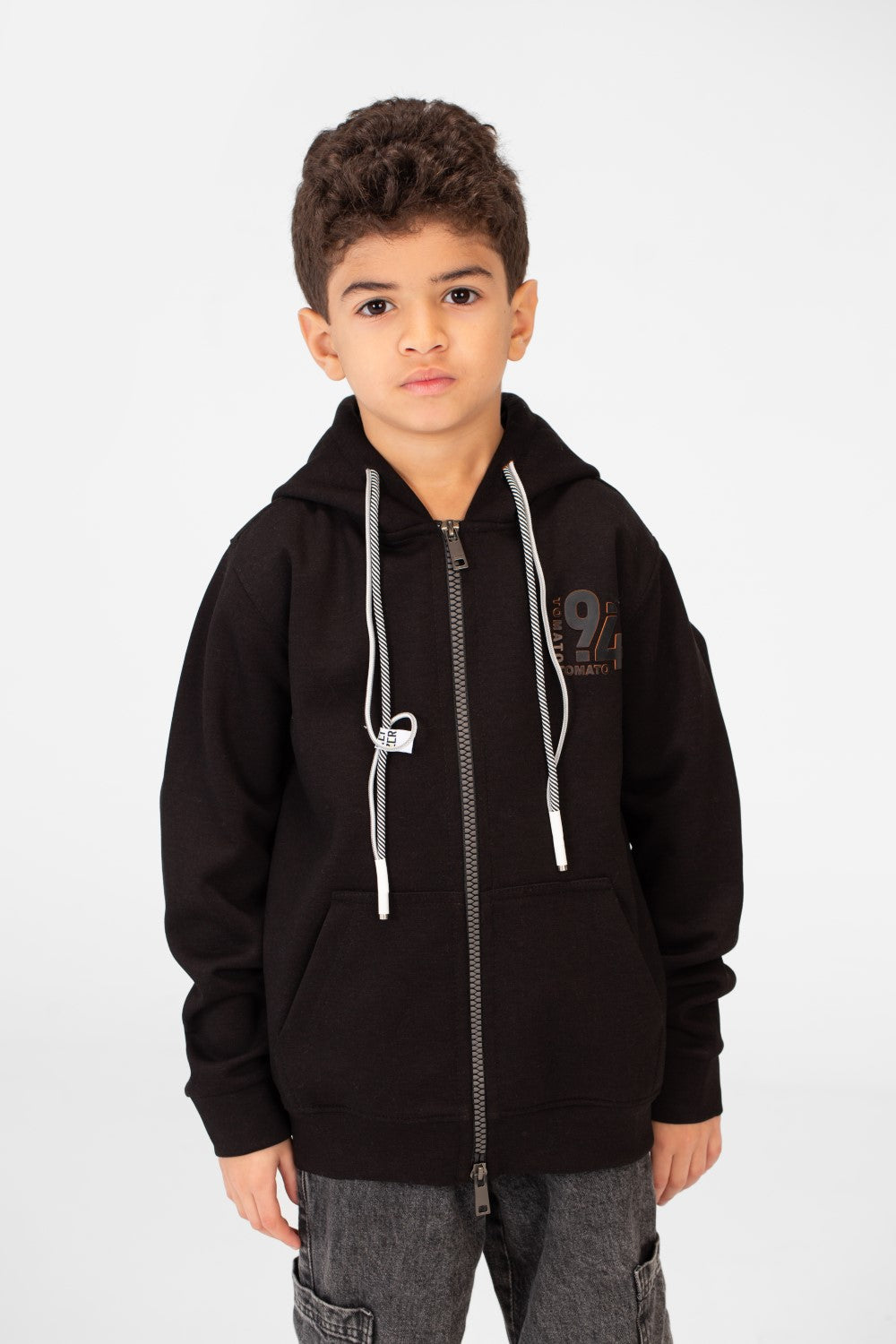 سويت شيرت أساسي للأولاد بغطاء رأس وسحّابات