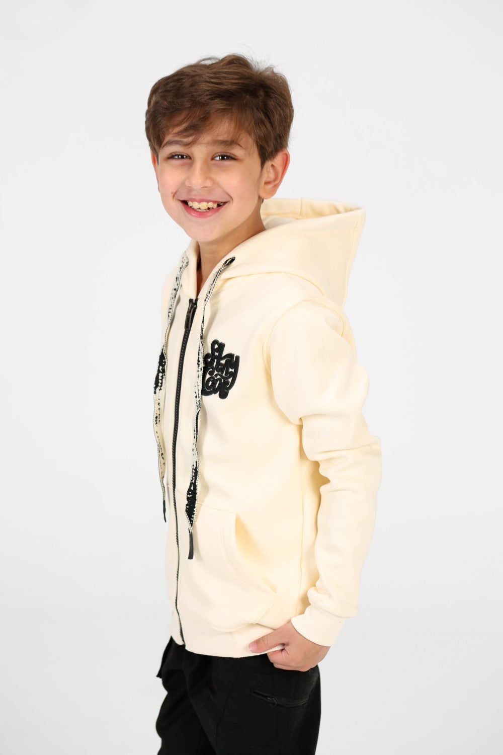 سويت شيرت طماطم للأولاد بأكمام طويلة وسحاب وجيوب