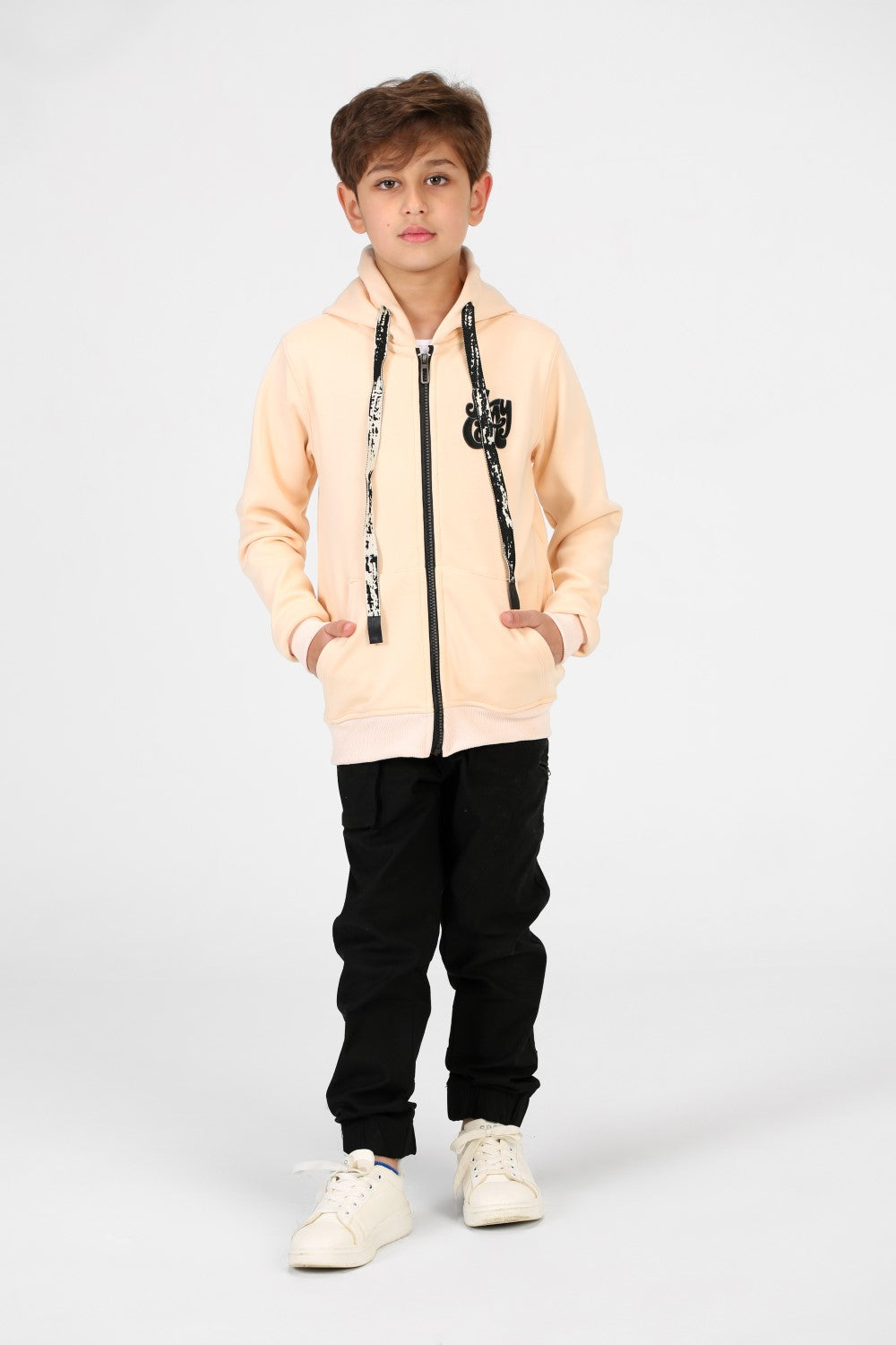 سويت شيرت طماطم للأولاد بأكمام طويلة وسحاب وجيوب