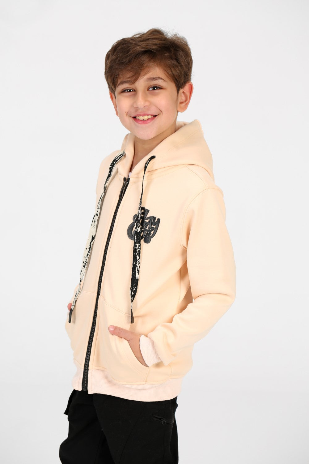 سويت شيرت طماطم للأولاد بأكمام طويلة وسحاب وجيوب