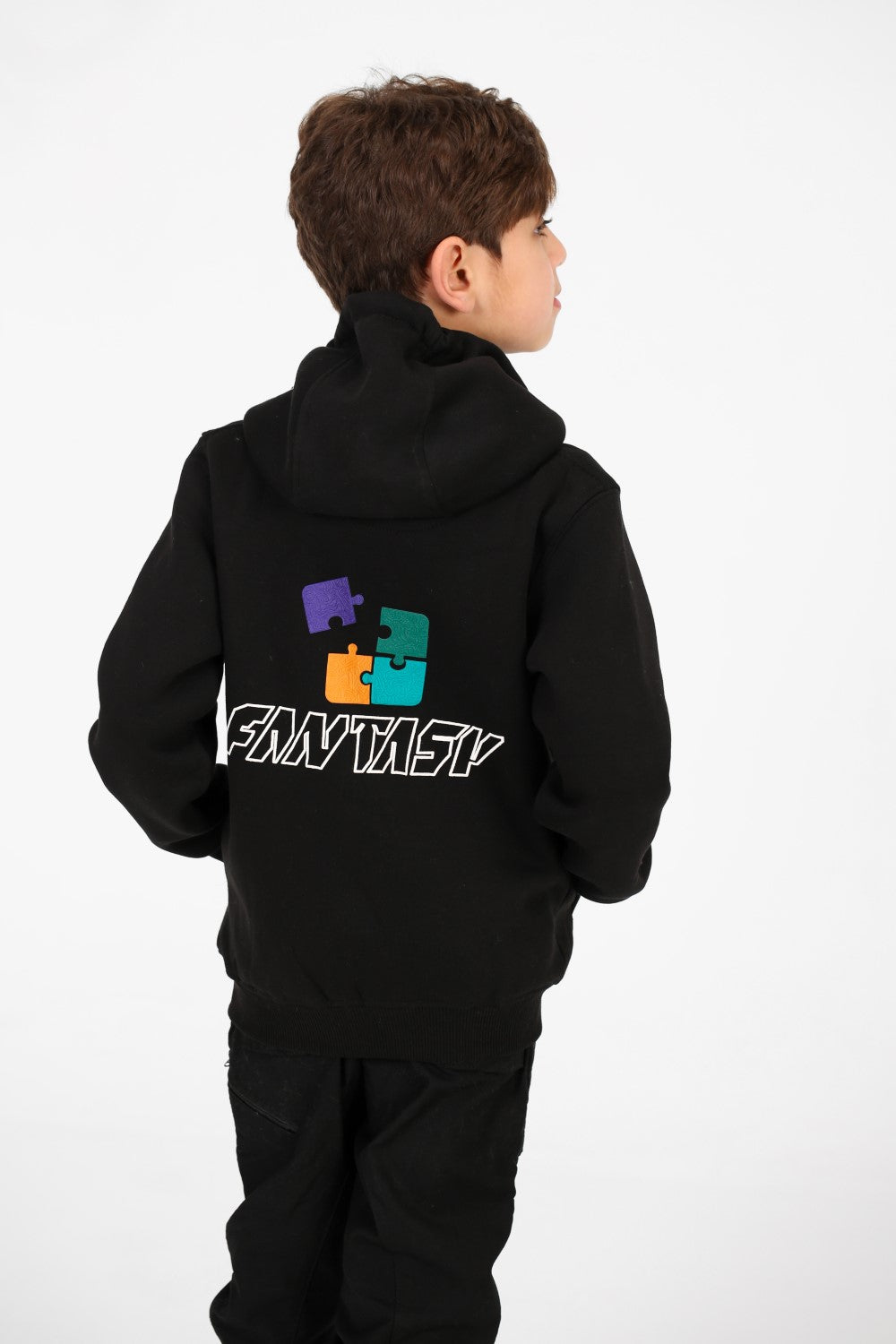 سويت شيرت مطبوع بغطاء رأس وسحّاب للأولاد