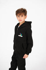 سويت شيرت مطبوع بغطاء رأس وسحّاب للأولاد