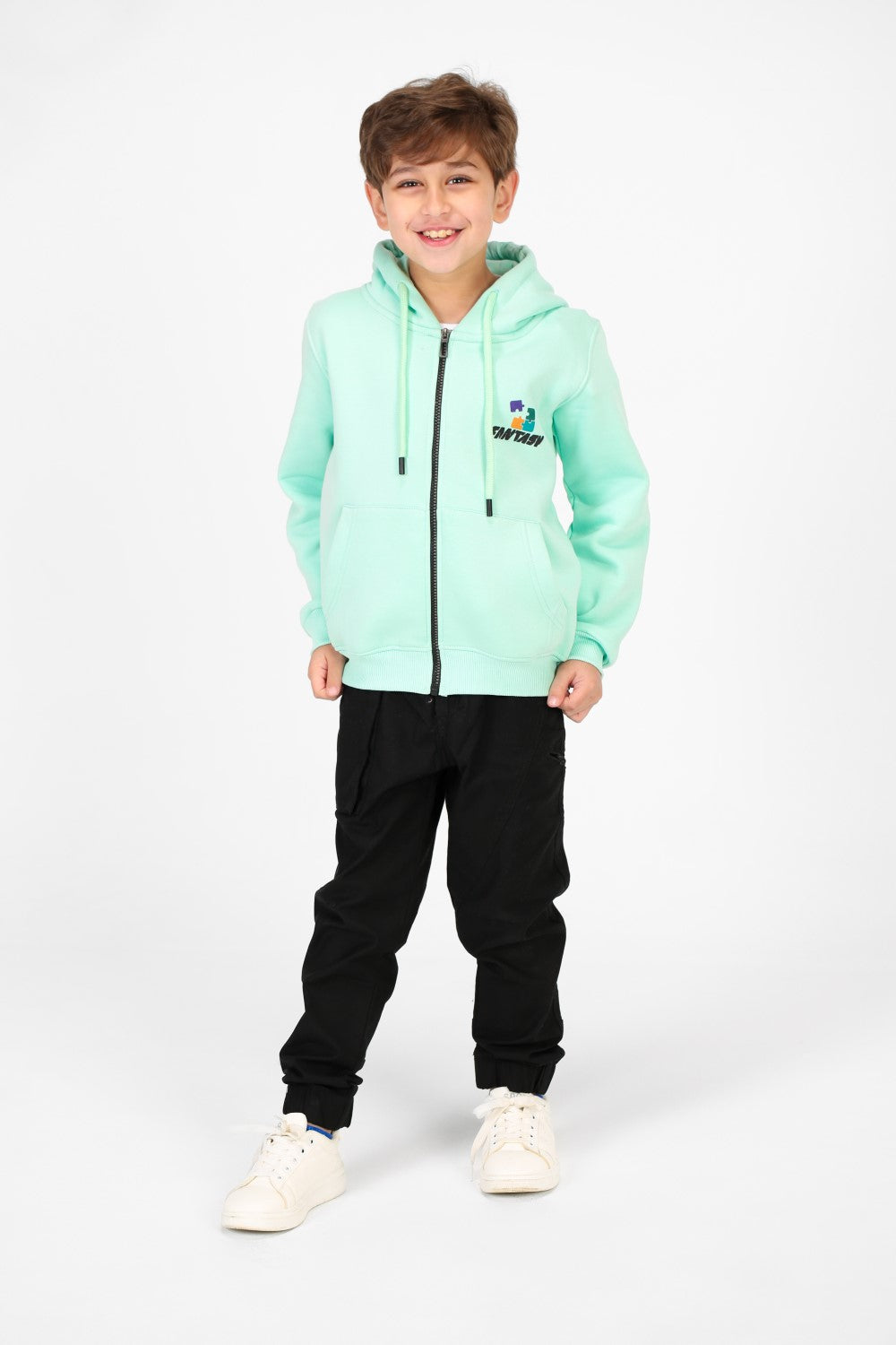 سويت شيرت مطبوع بغطاء رأس وسحّاب للأولاد