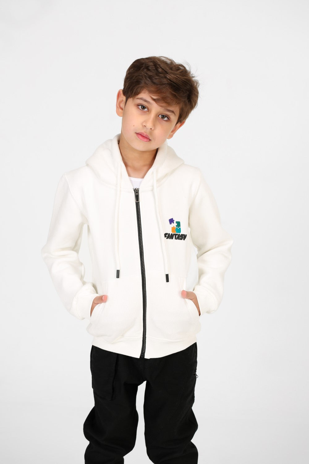 سويت شيرت مطبوع بغطاء رأس وسحّاب للأولاد