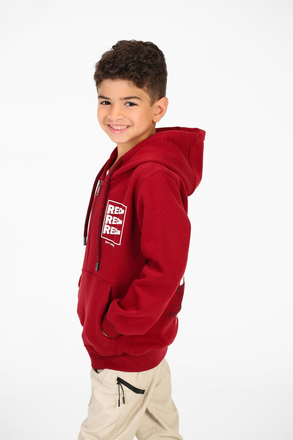 سويت شيرت مطبوع للأولاد بسحاب وجيوب وأكمام طويلة